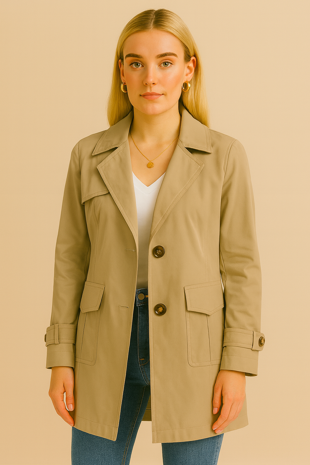 Beau | Women's Mid-Length Trench Coat with Buttons