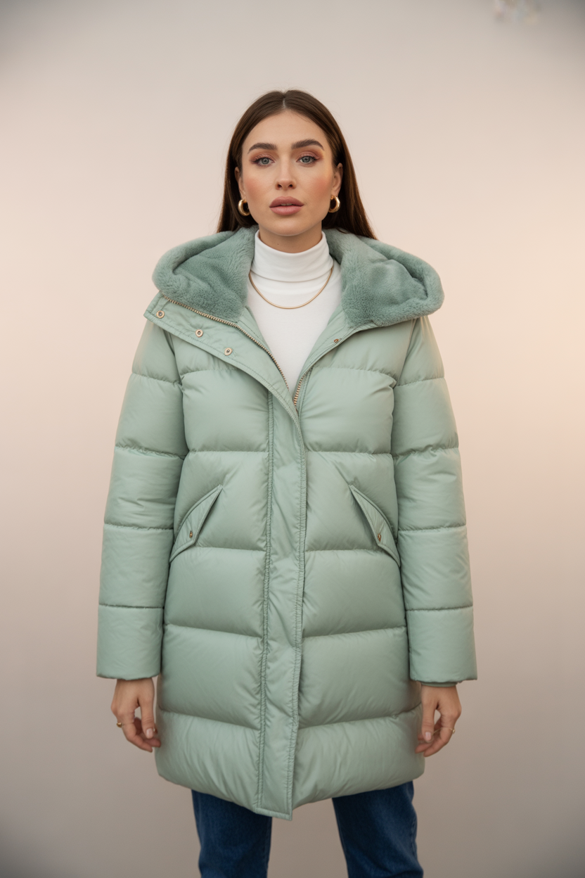 Bella | Women's Long Quilted Jacket with Hood & Faux Fur