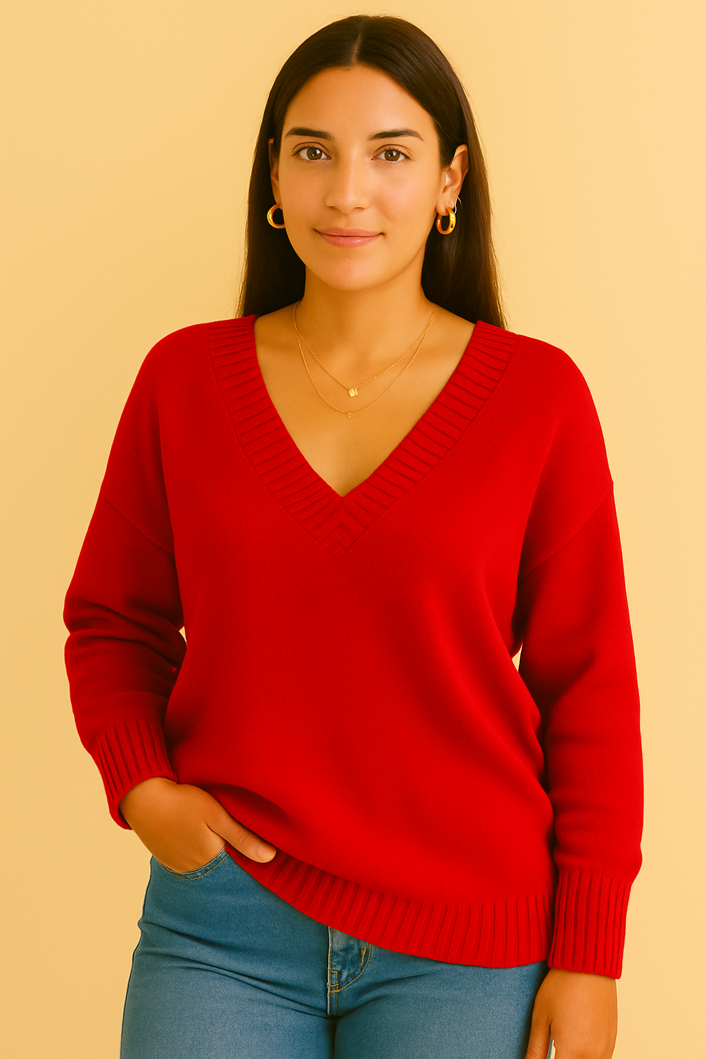 Rose | Women's Knitted Sweater with Deep V-Neck