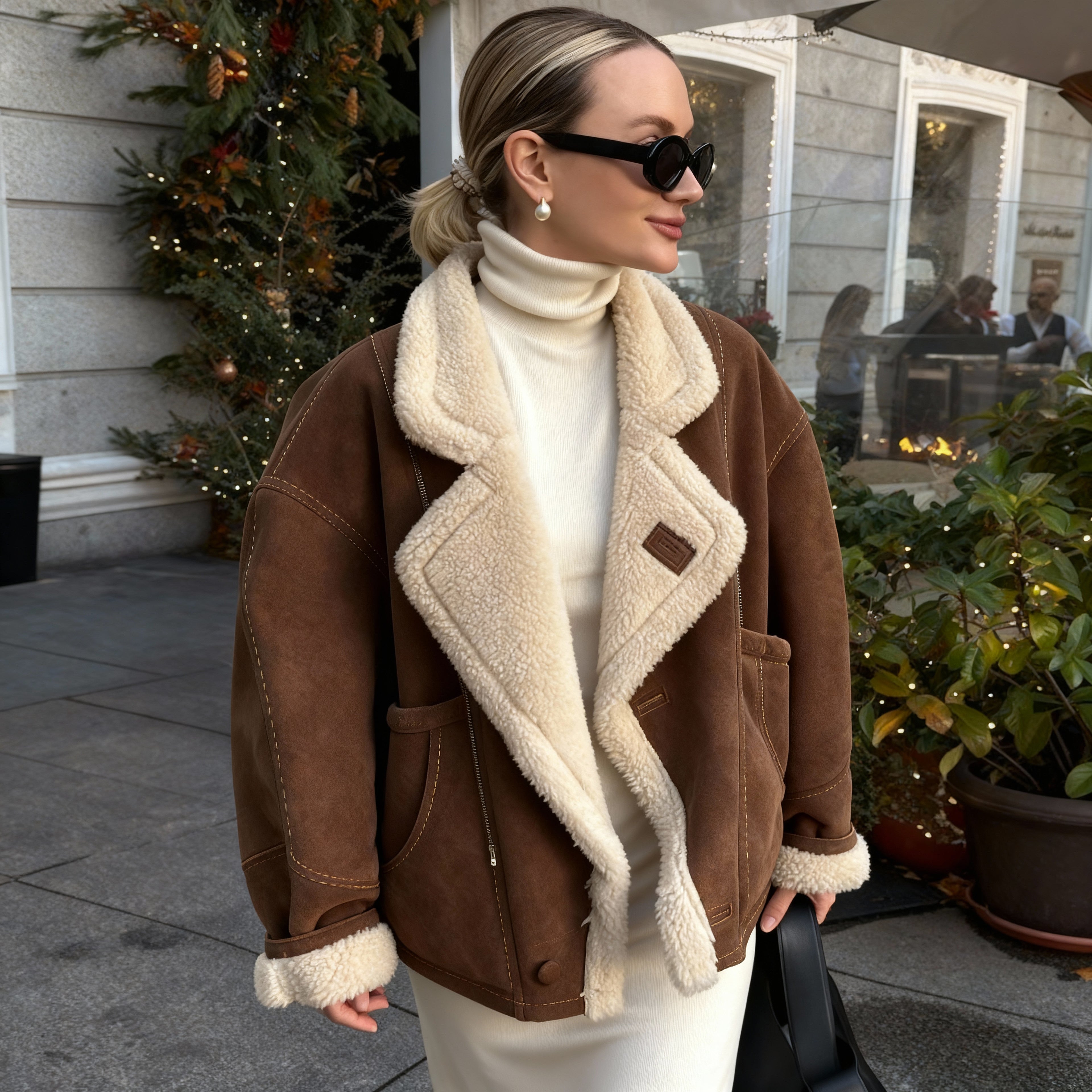 Cecily - French Vintage Lamb Wool Women Coat Patchwork