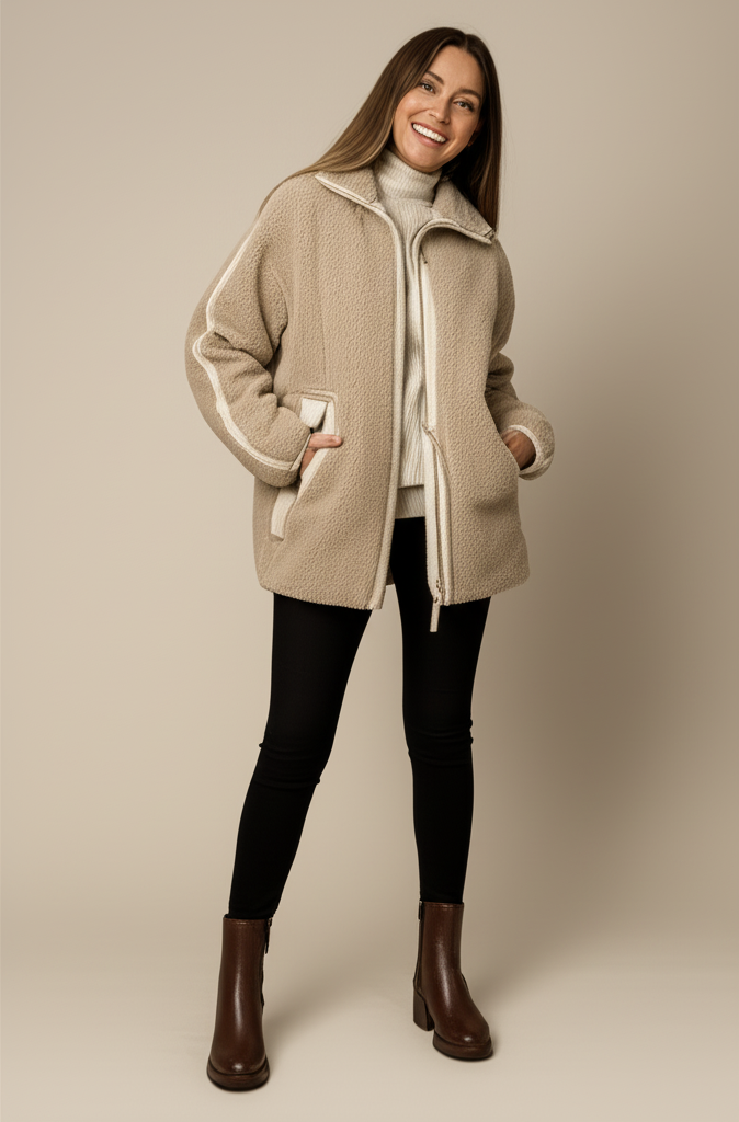 Jaidee - Women's oversized teddy coat with zipper