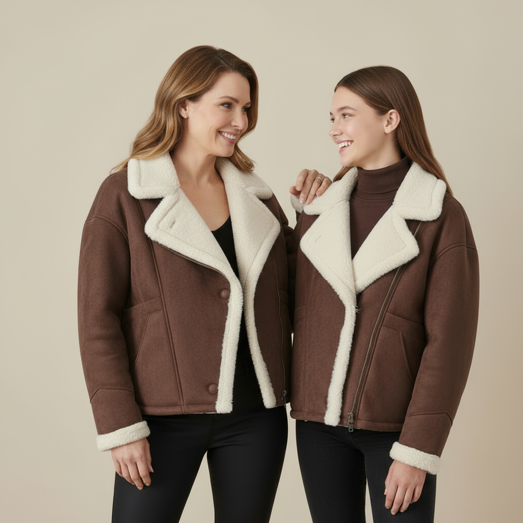 Elspeth - Women's Suede Leather Jacket, Lapel Pockets