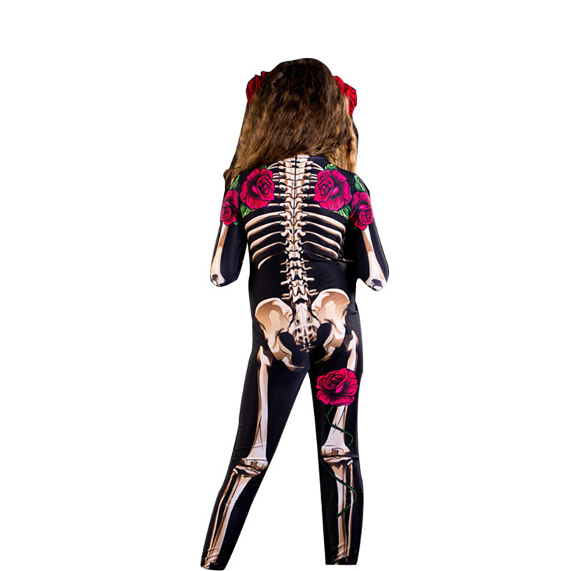 Dames Halloween Catsuit met Skelet en Rozen | Melanie