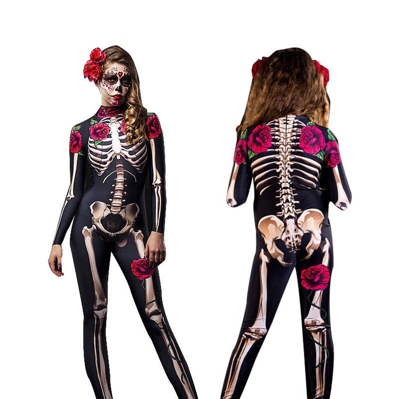 Dames Halloween Catsuit met Skelet en Rozen | Melanie