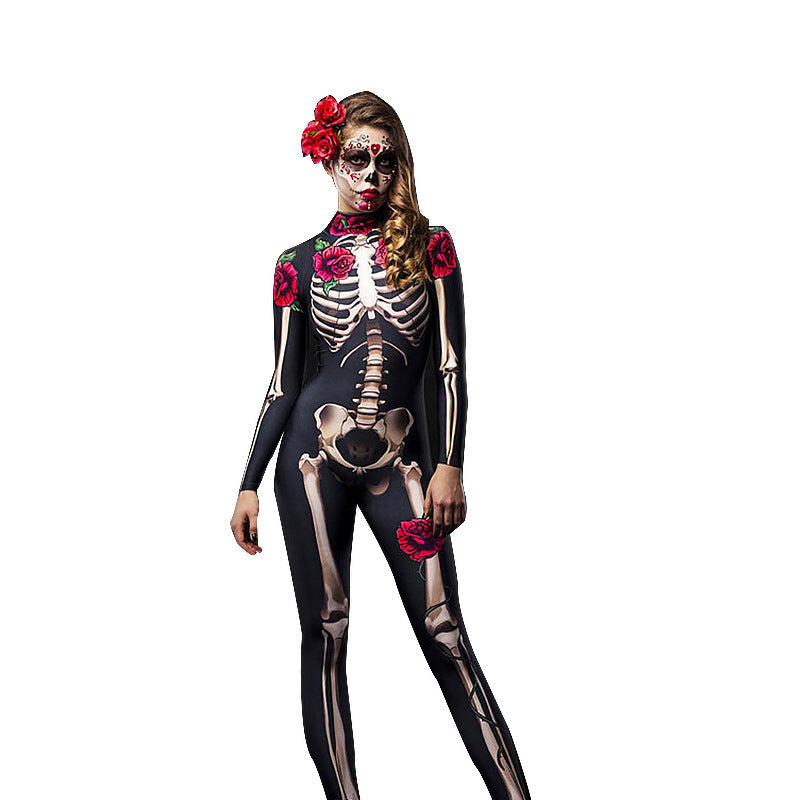 Dames Halloween Catsuit met Skelet en Rozen | Melanie
