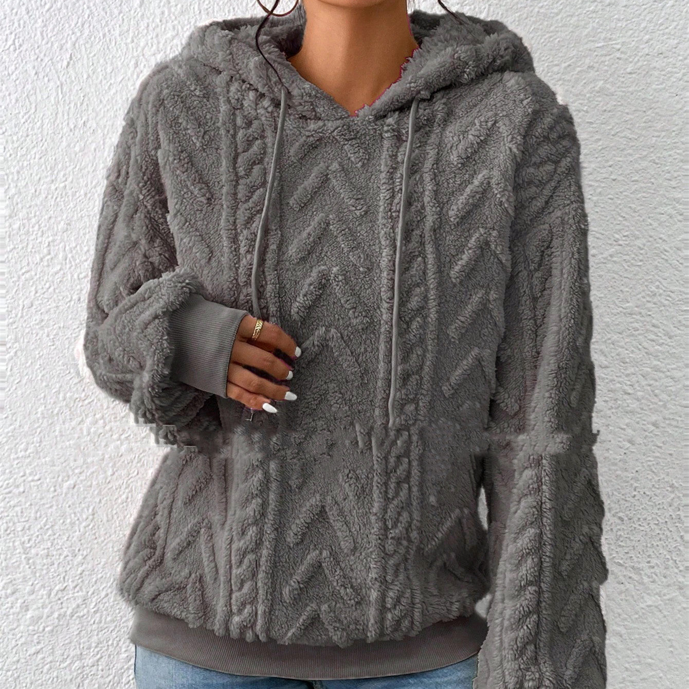 Dames Teddy Hoodie met Geometrisch Patroon | Ralomy