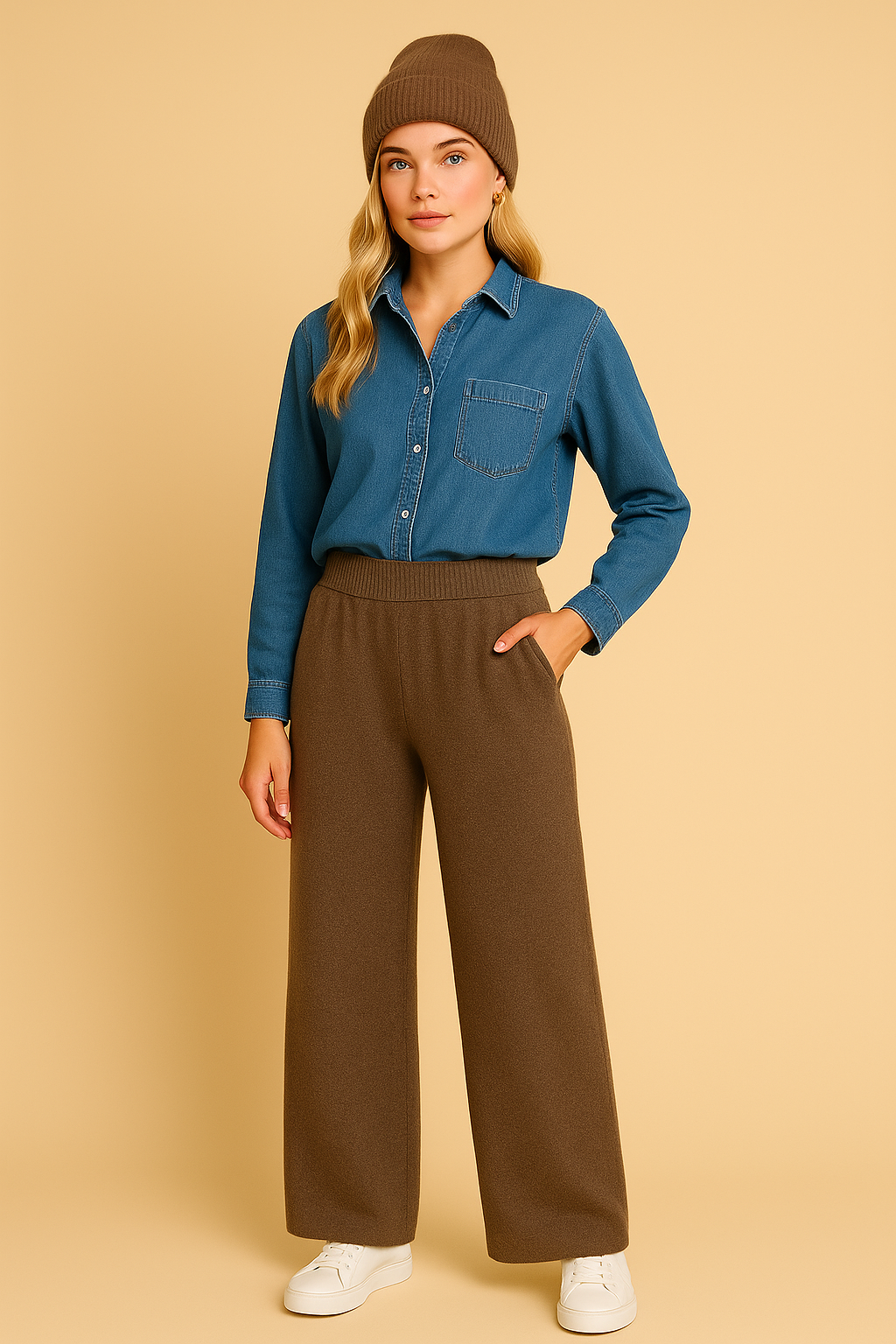 Dames Comfort Broek met Wijde Pijpen | April