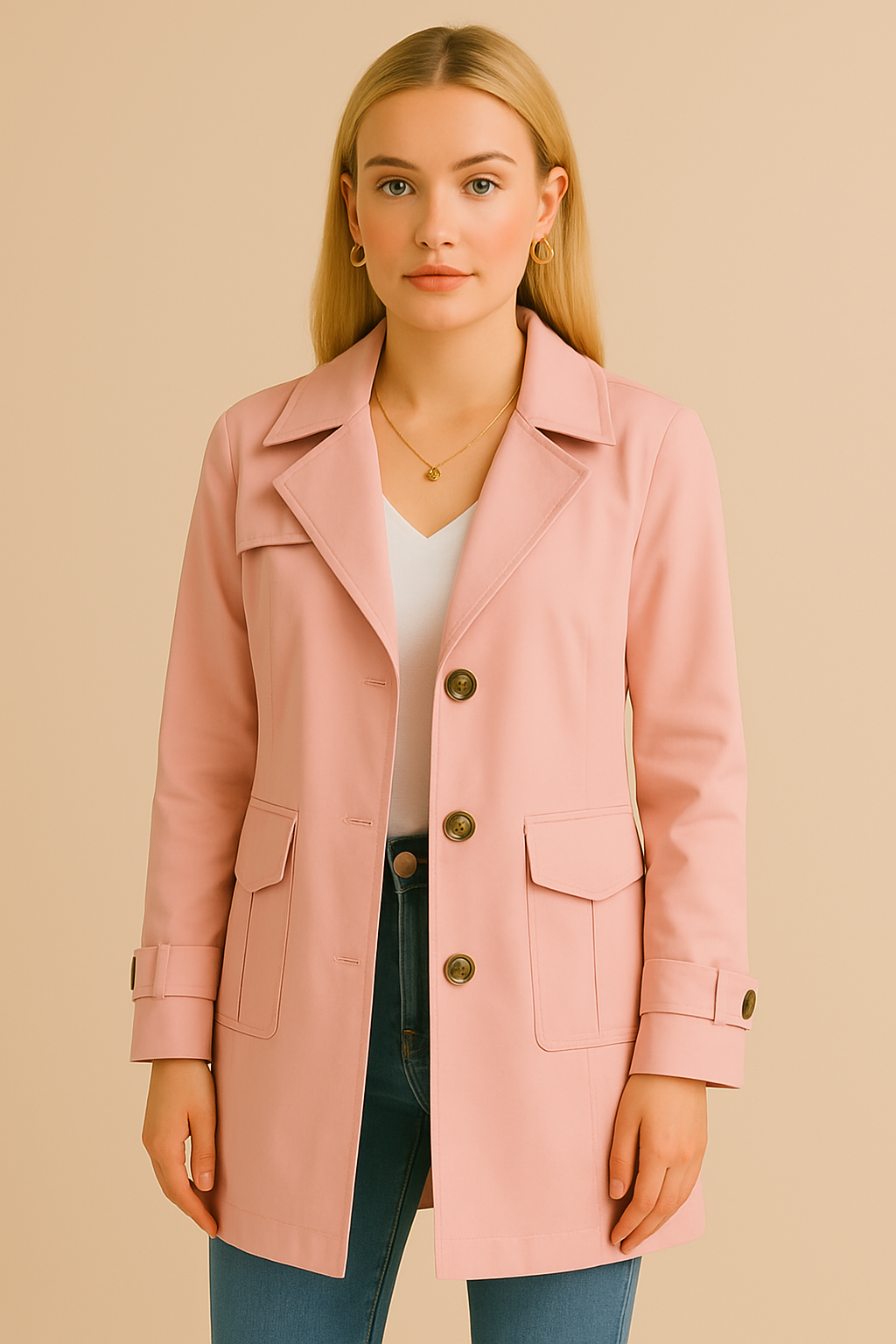 Beau | Women's Mid-Length Trench Coat with Buttons