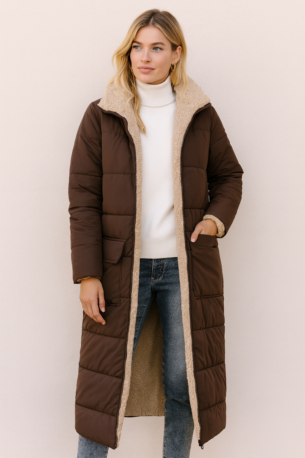 Dames Lange Winterjas met Teddyvoering | Bernice