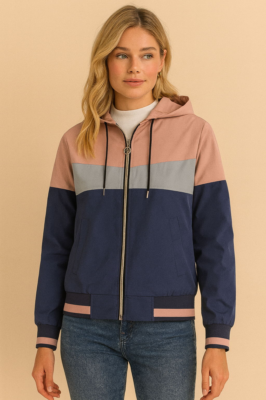 Dames windjack met colorblock design en capuchon | Bernou