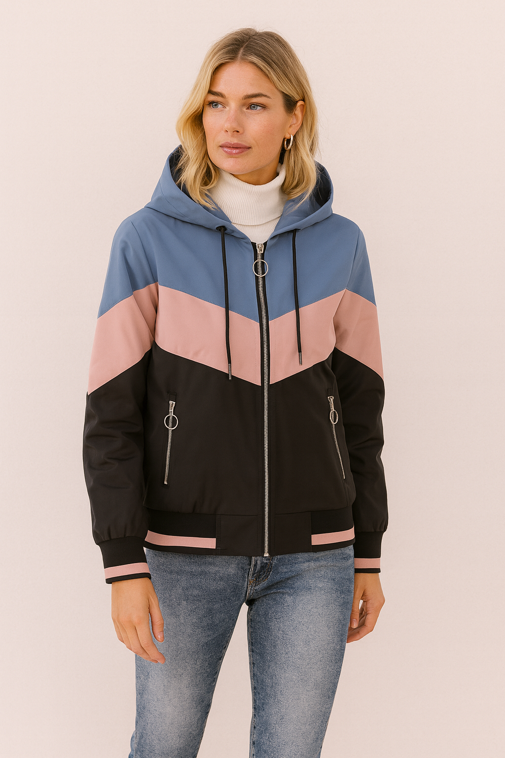 Dames Sportieve Jas met Colorblock Design en Capuchon | Bodi