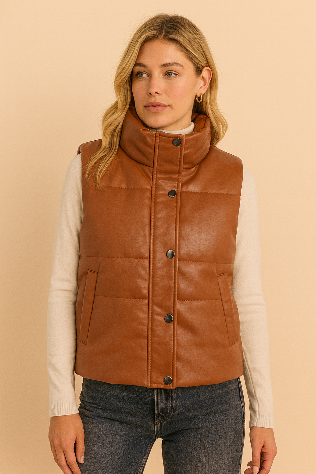 Dames Bodywarmer met Gewatteerd Design en Hoge Kraag | Brenda