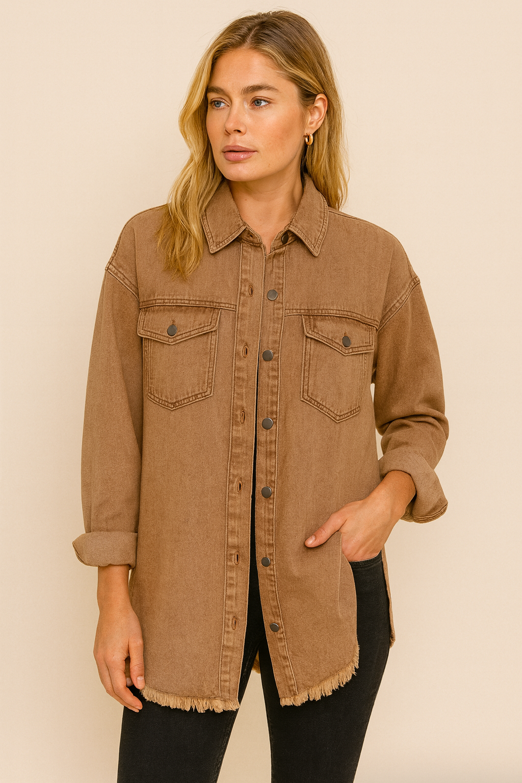 Dames Klassieke Denim Blouse met Zakken | Heather