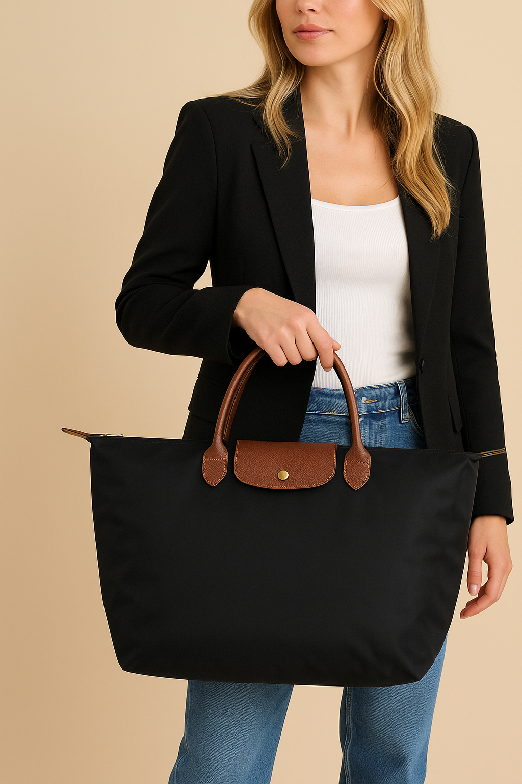 Dames Luxe Oxford Shopper Tas met Leren Details | Lily