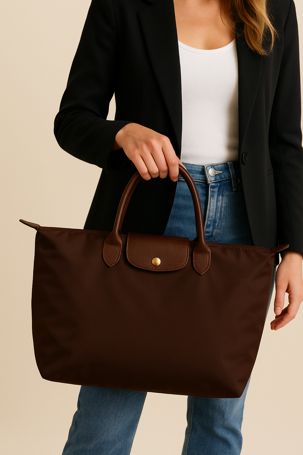 Dames Luxe Oxford Shopper Tas met Leren Details | Lily