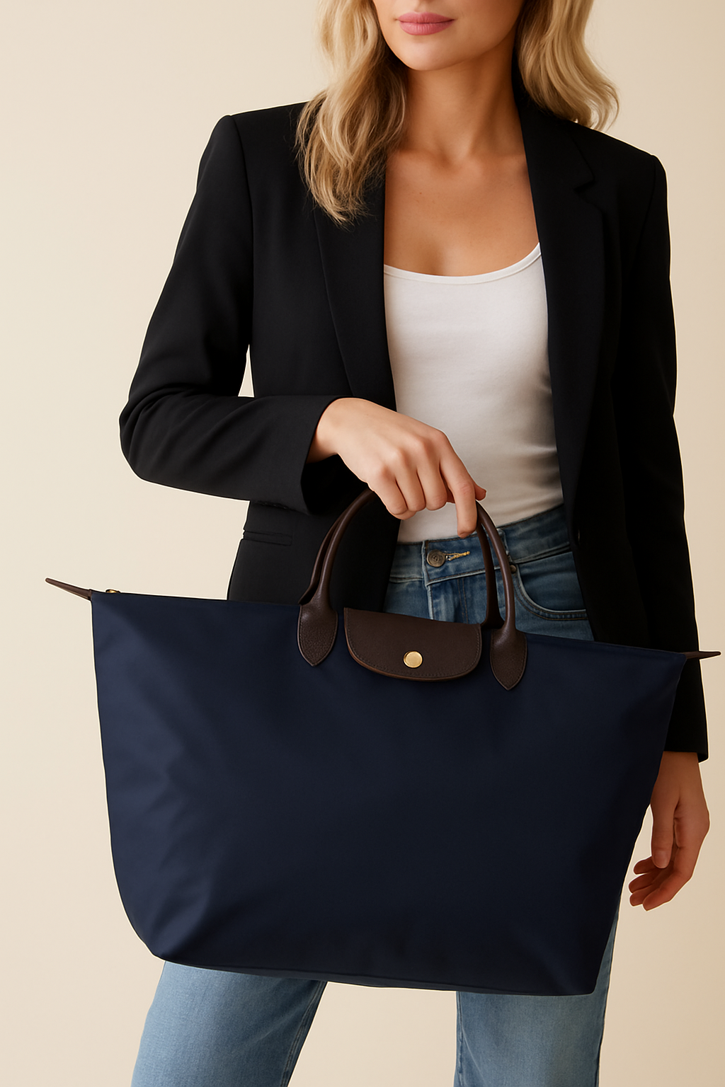 Dames Luxe Oxford Shopper Tas met Leren Details | Lily