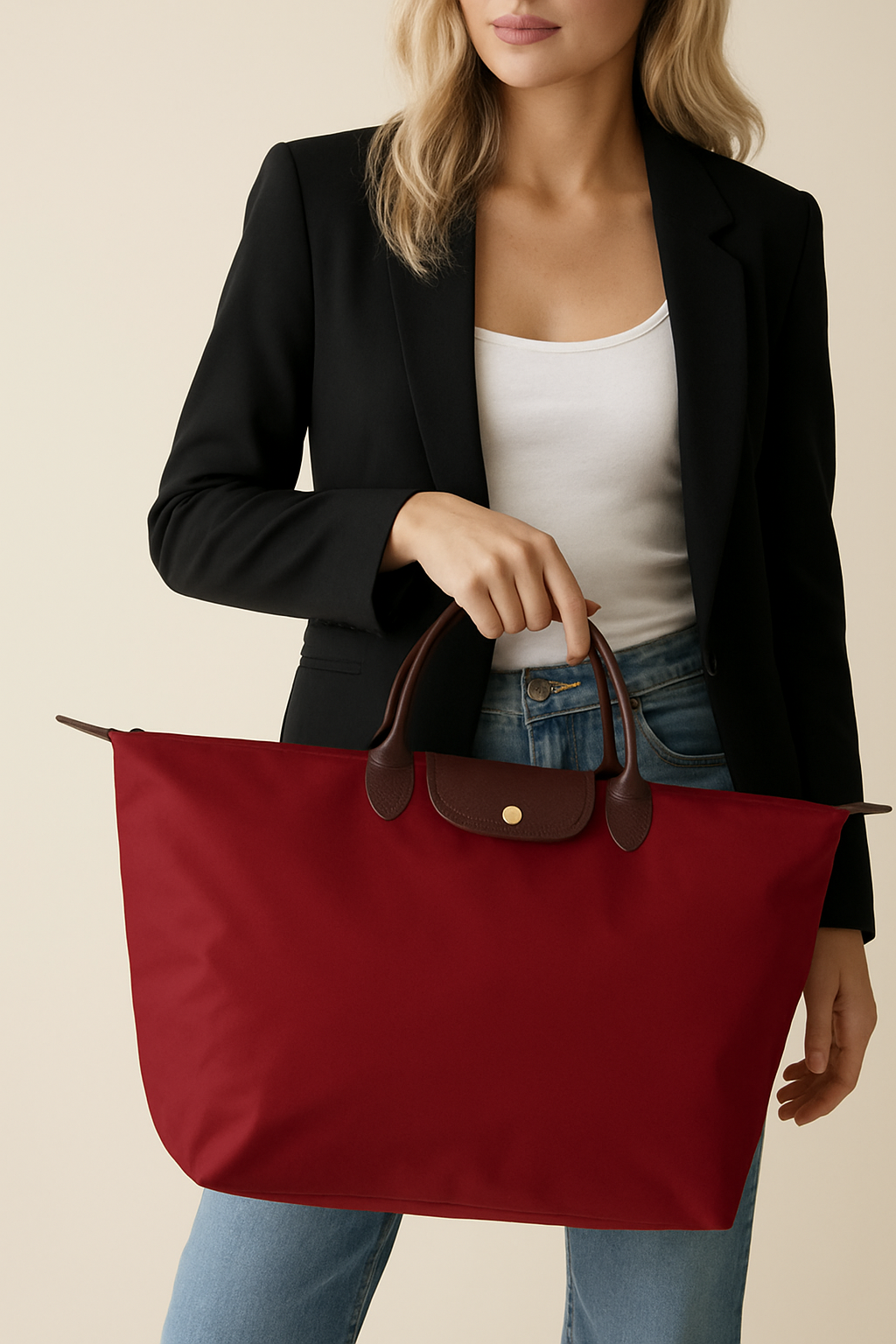 Dames Luxe Oxford Shopper Tas met Leren Details | Lily