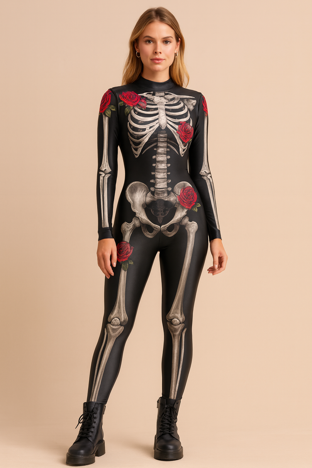 Dames Halloween Catsuit met Skelet en Rozen | Melanie