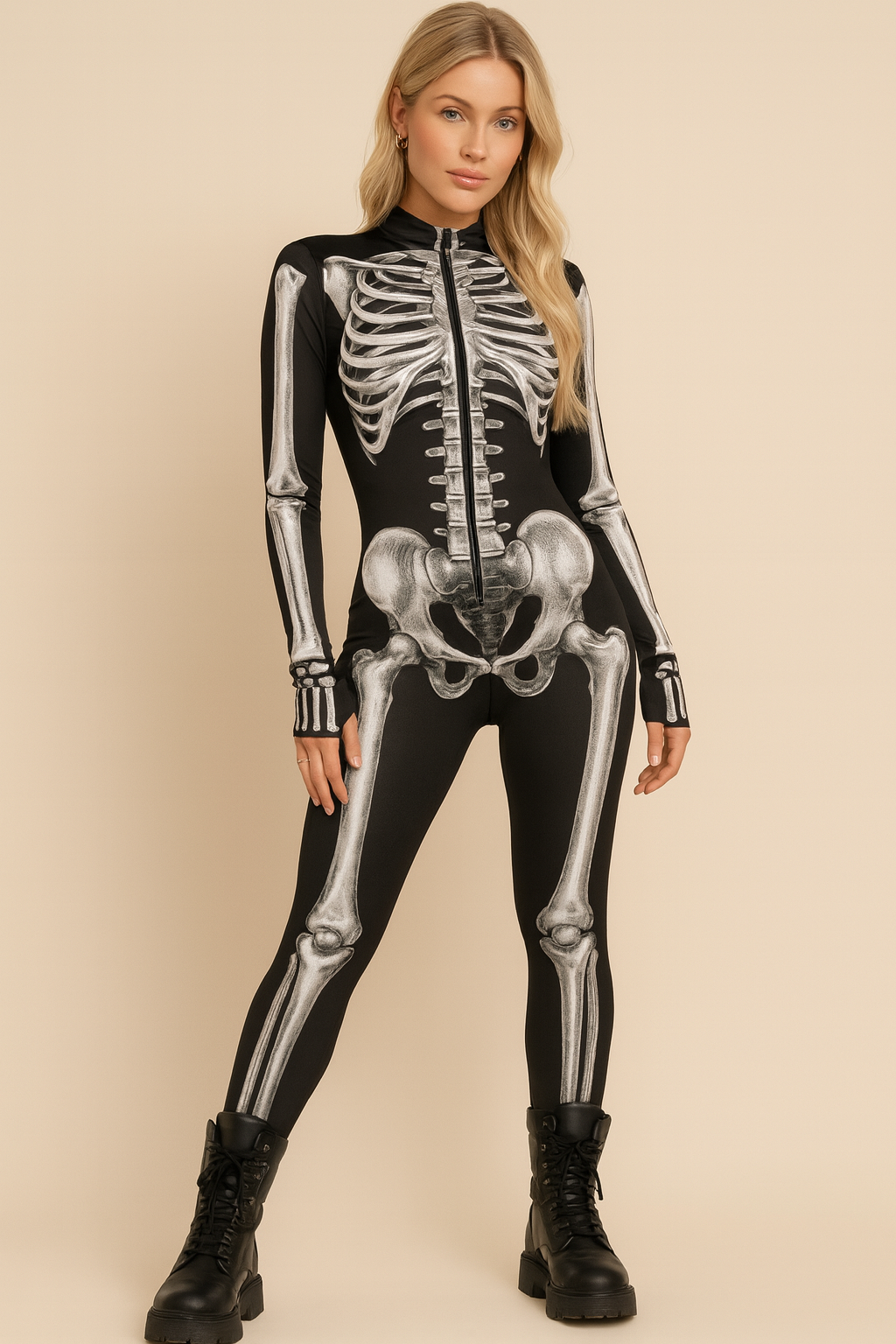 Dames Halloween Skelet Catsuit | Melissa