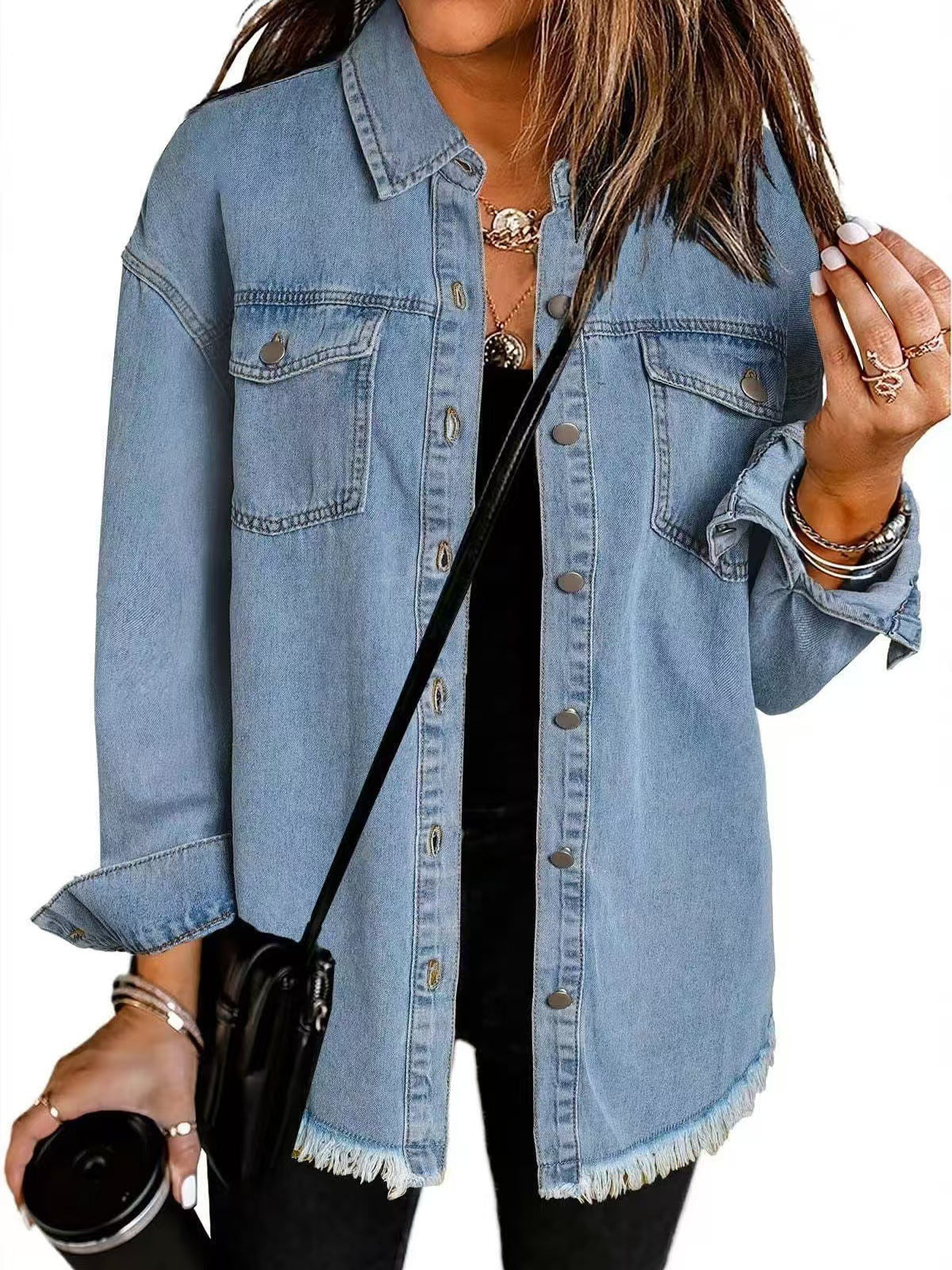 Dames Klassieke Denim Blouse met Zakken | Heather