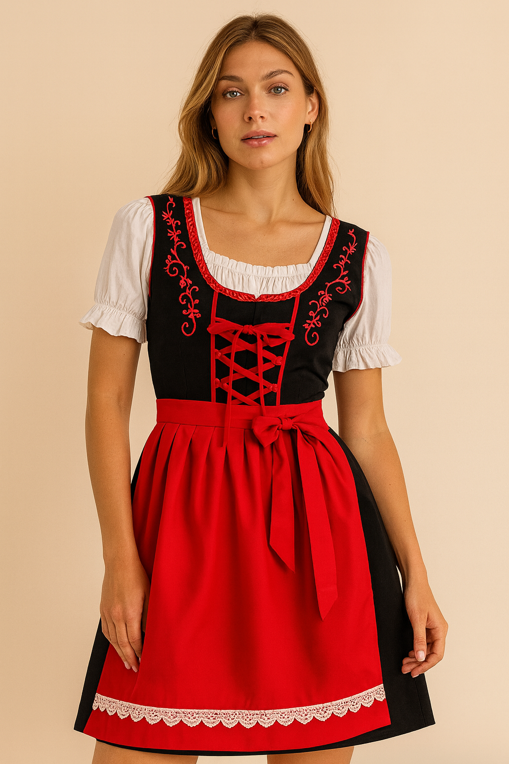 Dames Oktoberfest Dirndl Jurk met Schort en Borduurdetails | Novella