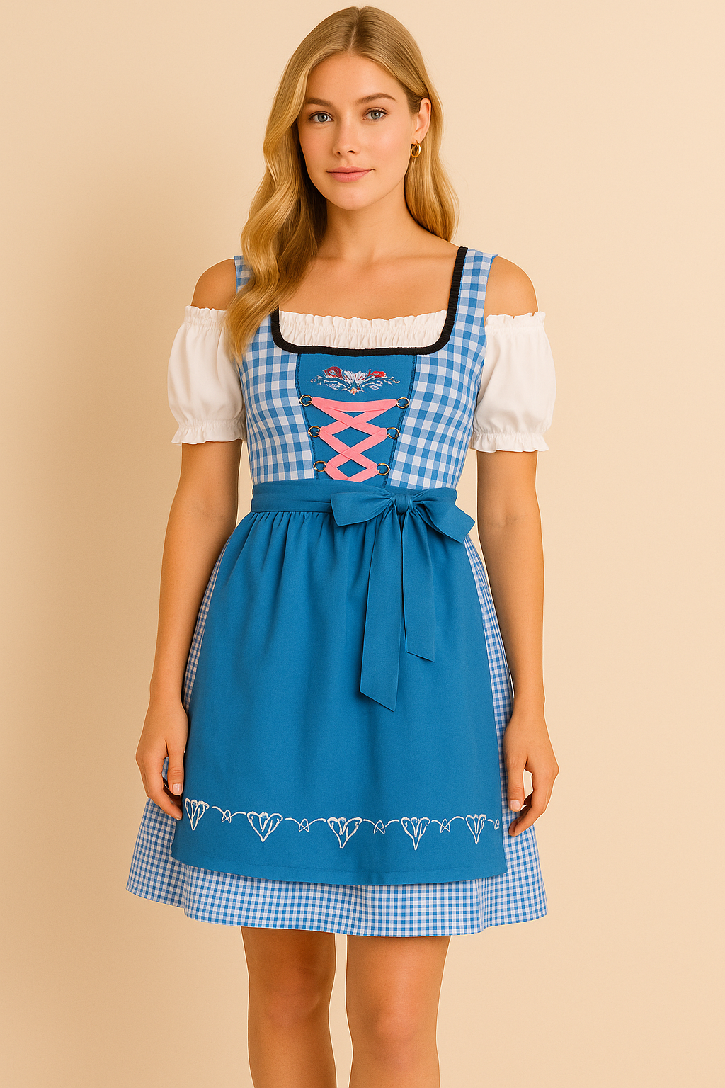 Dames Oktoberfest Dirndl Jurk met Aqua en Roze Accenten | Novie