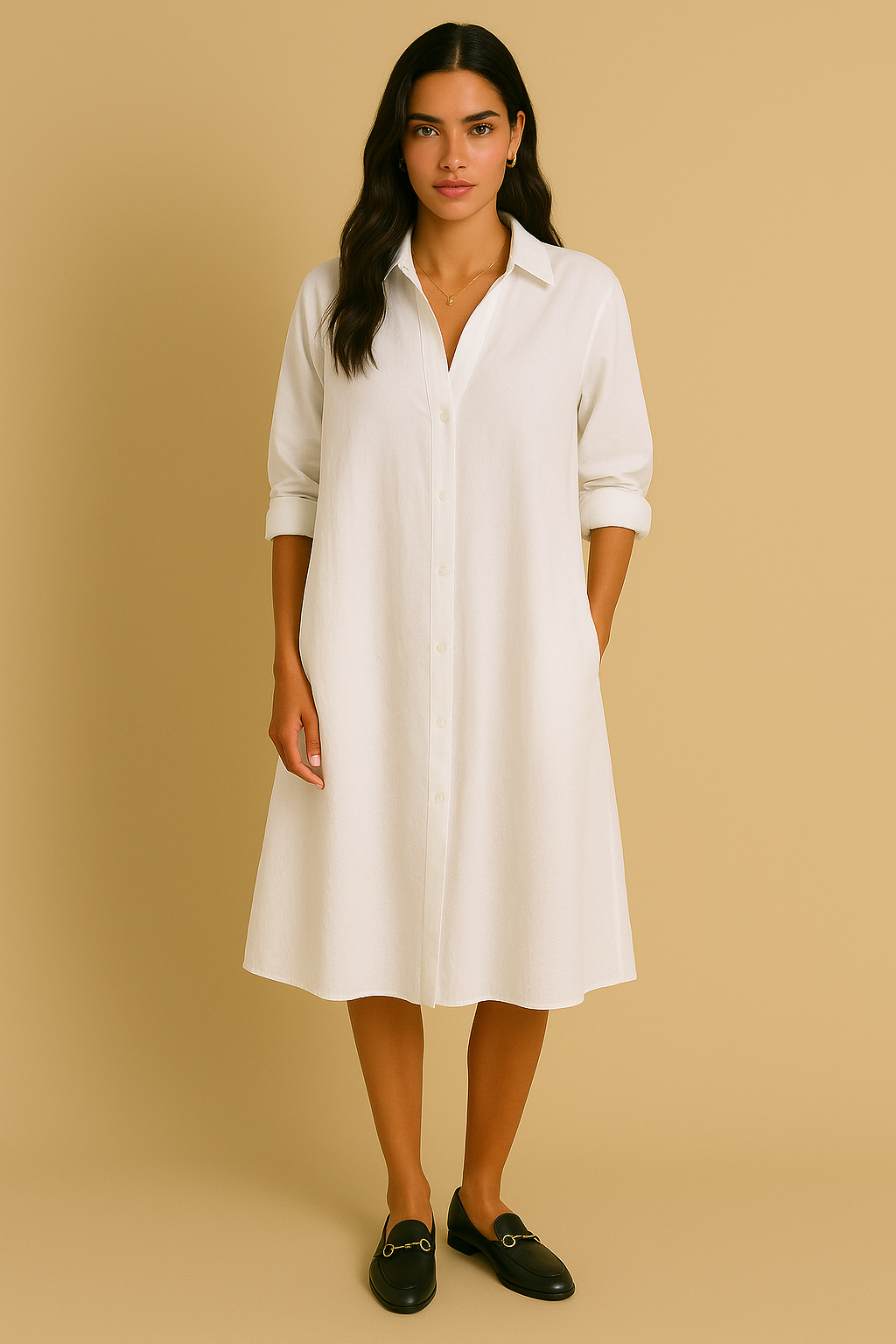 Dames Elegante Midi Jurk met Knoopsluiting | Nyla