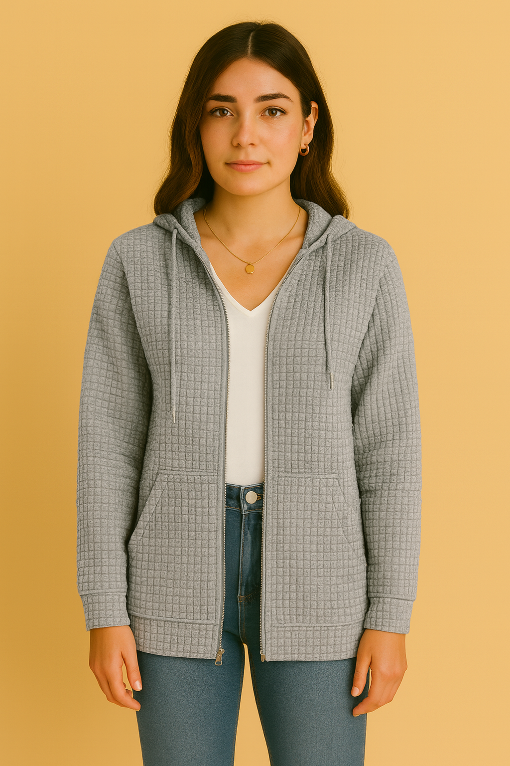 Dames Vest met Capuchon en Structuur Stof | Rachella