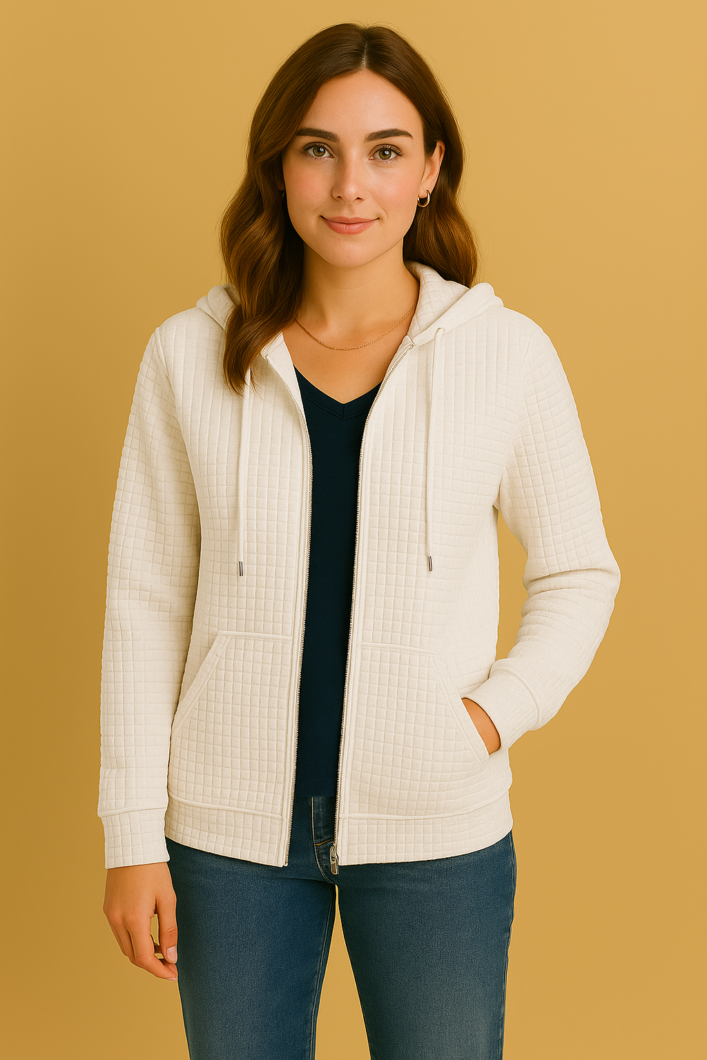 Dames Vest met Capuchon en Structuur Stof | Rachella