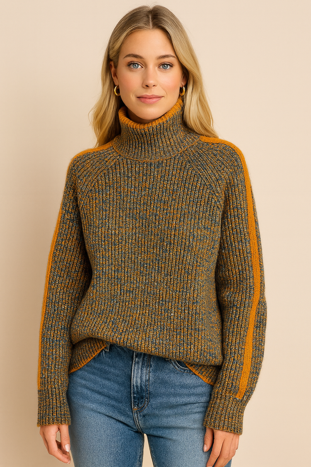 Dames Warme Gebreide Coltrui met Modern Strependesign | Ranu