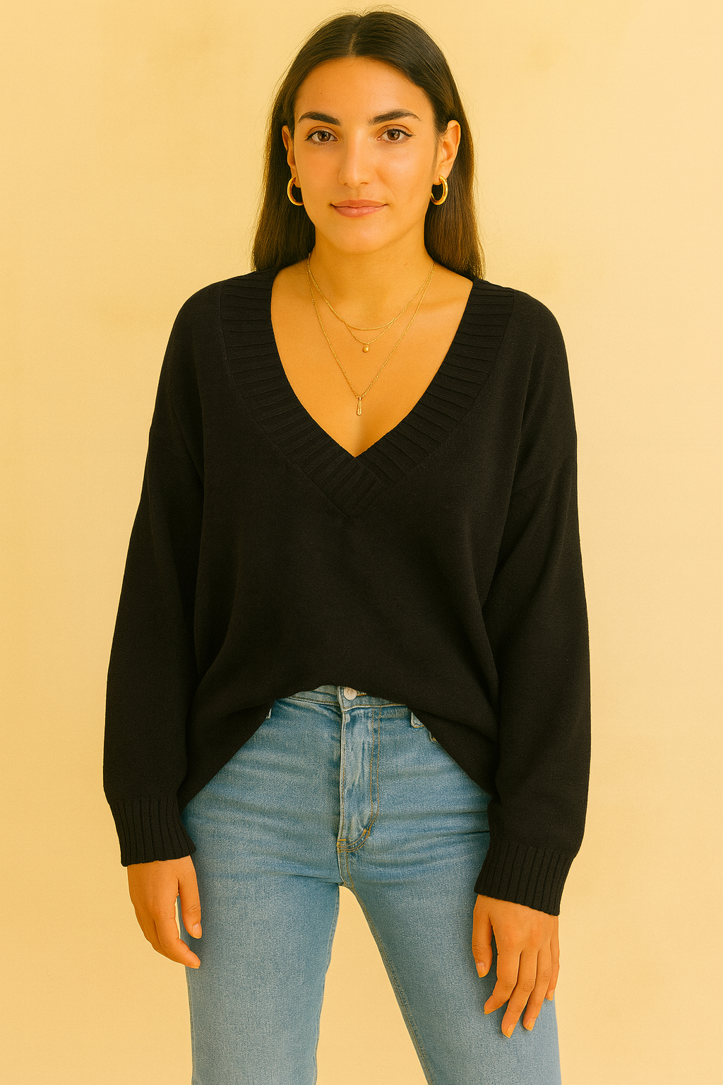 Rose | Women's Knitted Sweater with Deep V-Neck