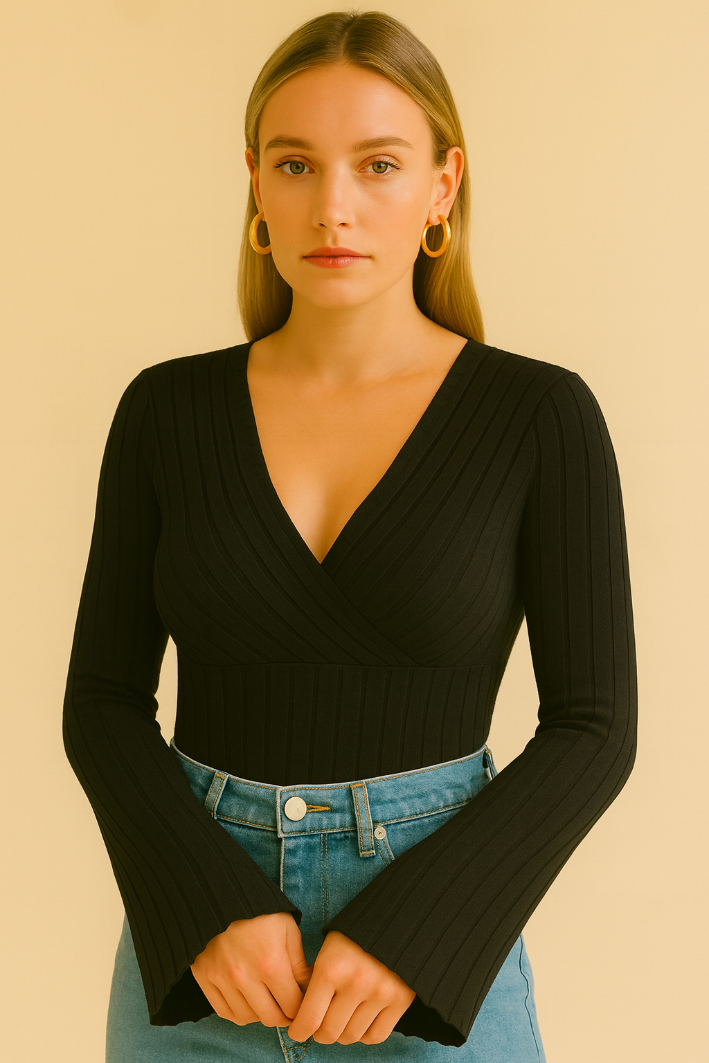 Roos | Women's Knitted Top with Long Flared Sleeves