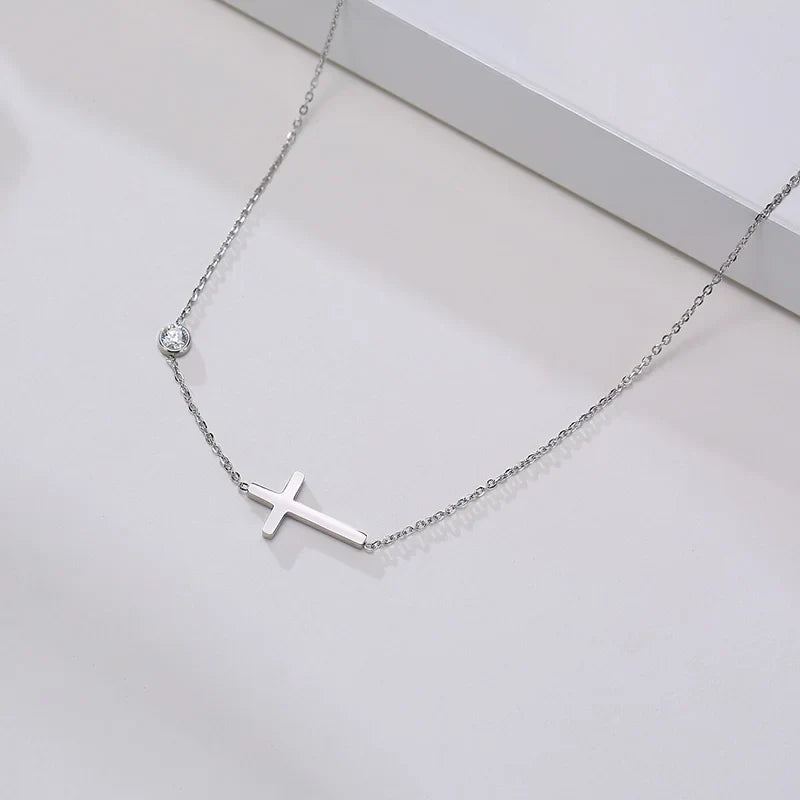 Radiant Sideways Cross Necklace
