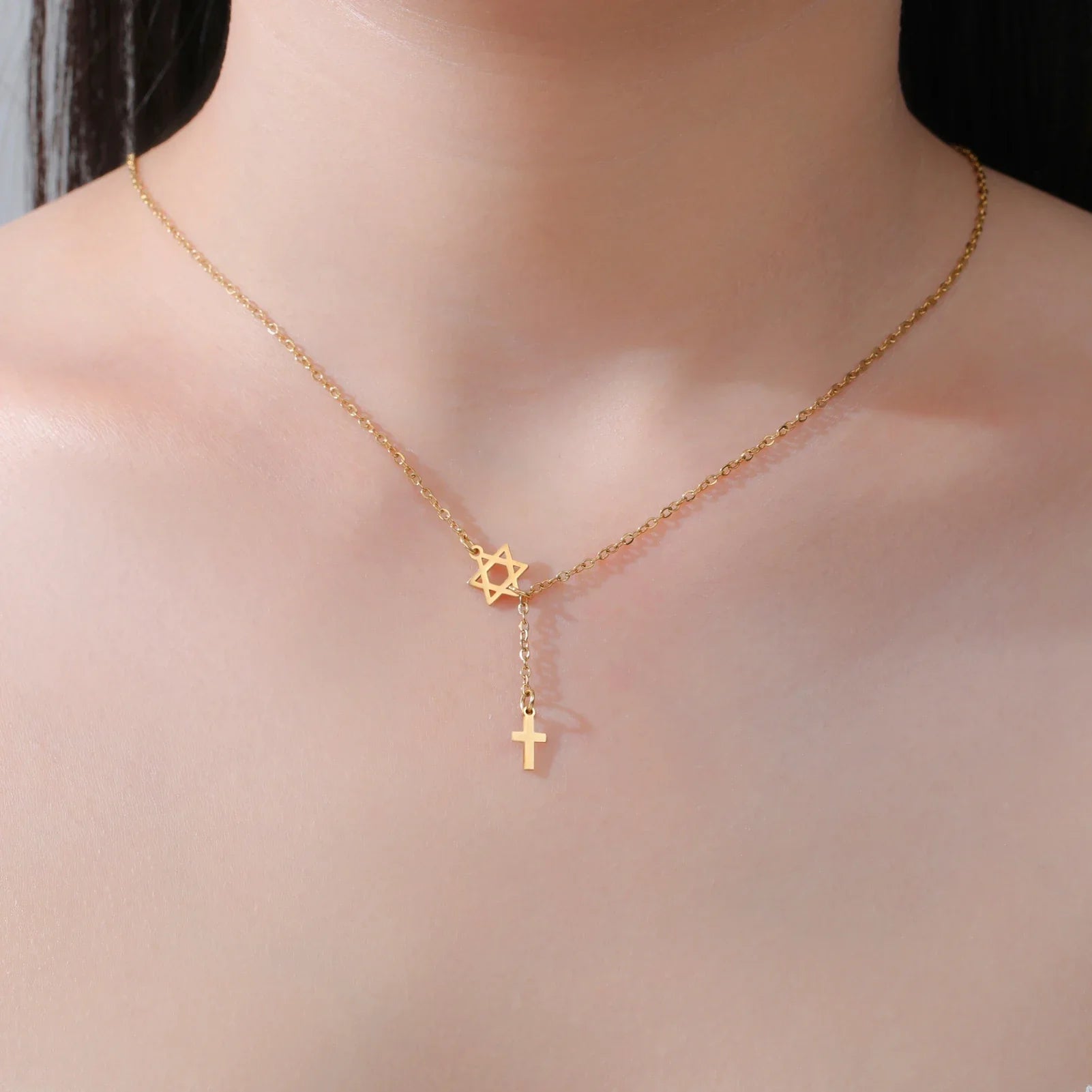 Sacred Star and Cross Pendant Necklace