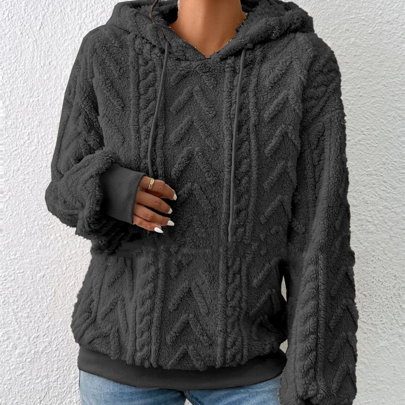 Dames Teddy Hoodie met Geometrisch Patroon | Ralomy