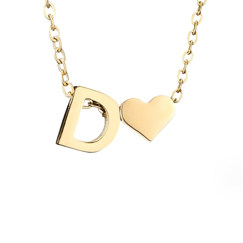 Minimalist Initial Necklace with Heart Charm