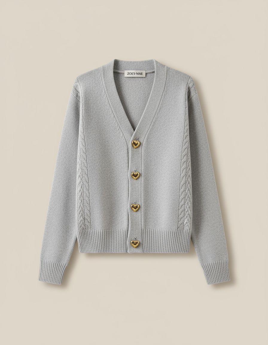 Evy | Elegant Heart Button Cardigan