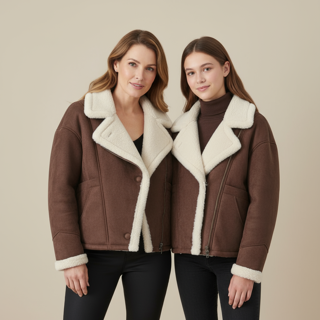 Elspeth - Women's Suede Leather Jacket, Lapel Pockets