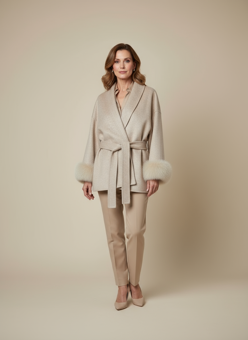 Eulalia - Tossy Fox Fur Wool Overcoat Women's Short Coat