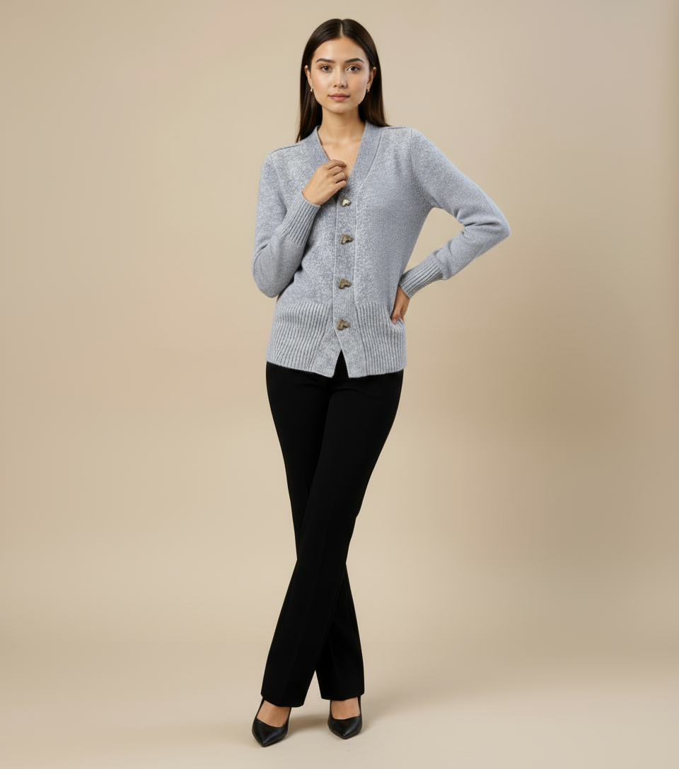 Evy | Elegant Heart Button Cardigan