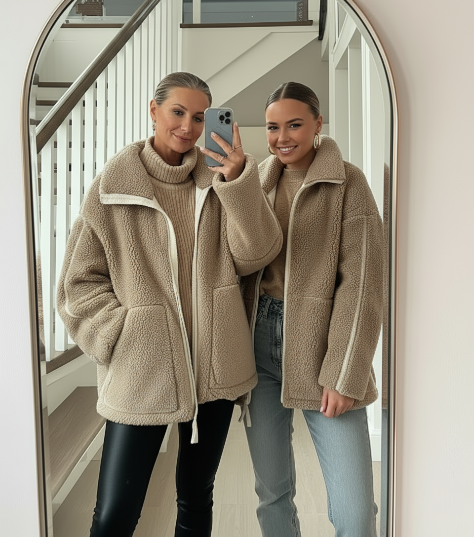 Jaidee - Women's oversized teddy coat with zipper